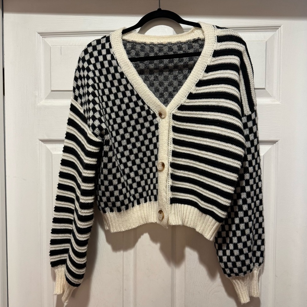 Black and White Checkered & Striped Sweater